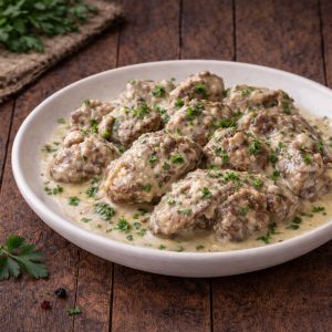 Печень куриная жаренная со сметаной