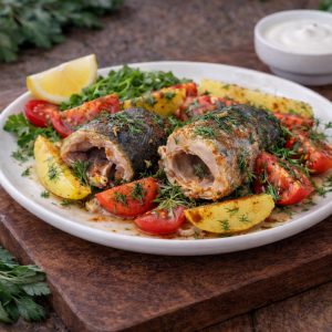 Рыба запеченая с овощами